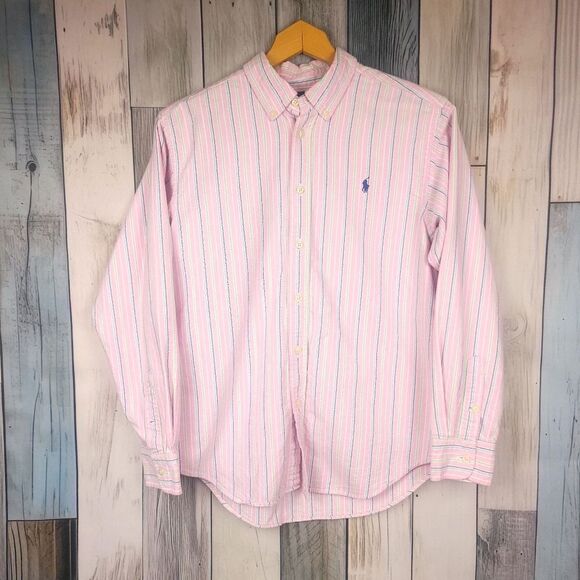 Ralph Lauren Pink Striped Long Sleeve Button Down Shirt Size L 14/16 - Picture 1 of 7